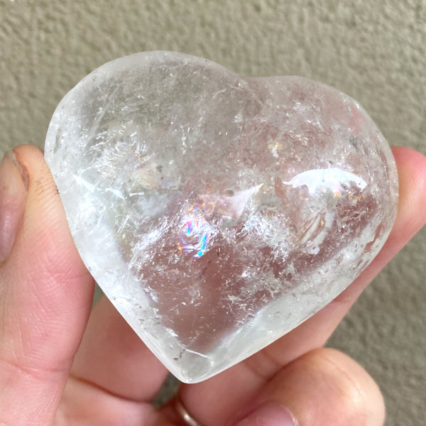 Clear Quartz Heart with Rainbow Inclusions 62g - Jayde Aura