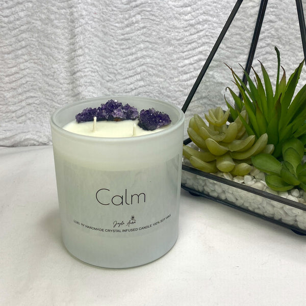 Crystal Infused Calm Soy Wax Candle 450g - Lime and Coconut - Jayde Aura